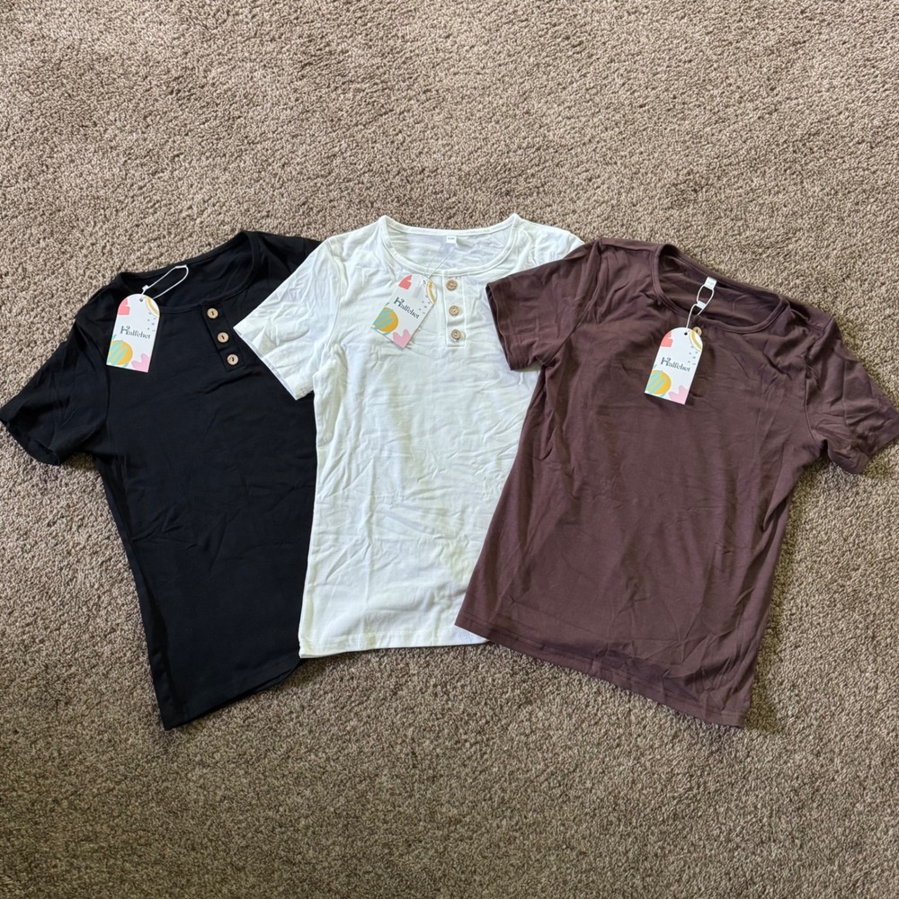 Halfchet Kids Multicolor Henley Shirt 3-Pack Short Sleeve Wood Button 11-12Y NEW